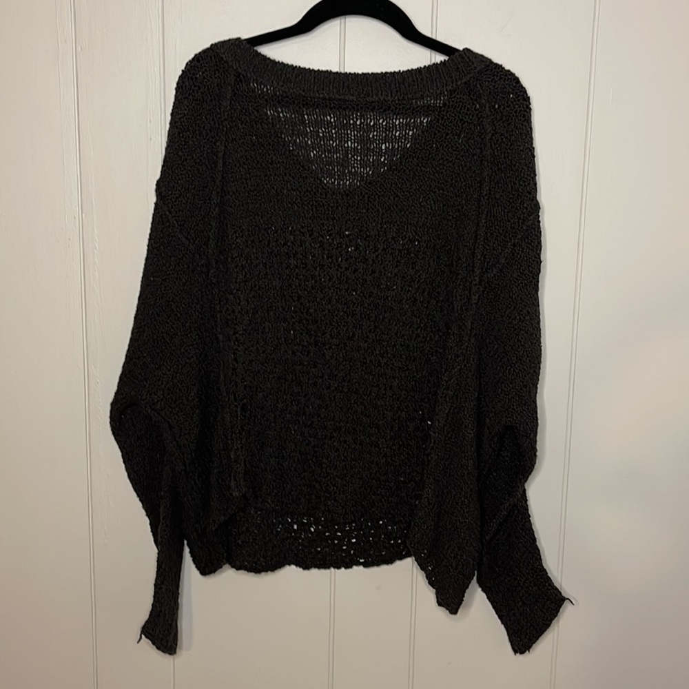 Free People Black Crop Knit V Neck Sweater - Picture 6 of 6